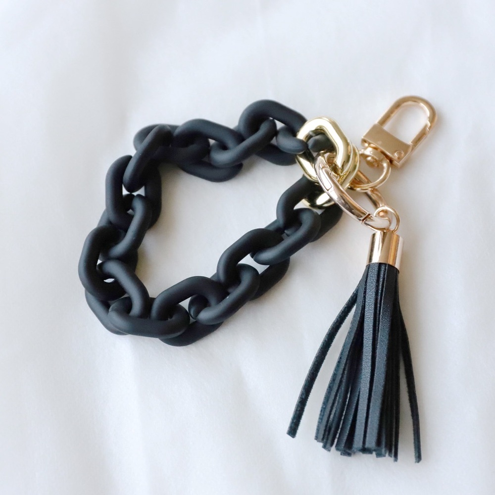 Black Chain Tassel Keychain with Gold Hardware - Picture 1 of 7